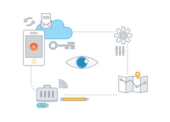 Simple line illustration of a modern business concept set