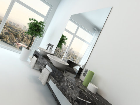 Bathroom interior with vanity and hand basin