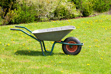 garden-wheelbarrow on green grass