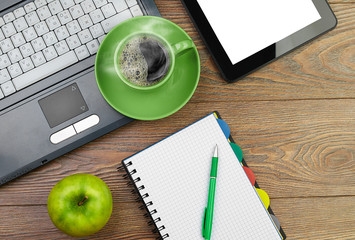 green apple on worplace