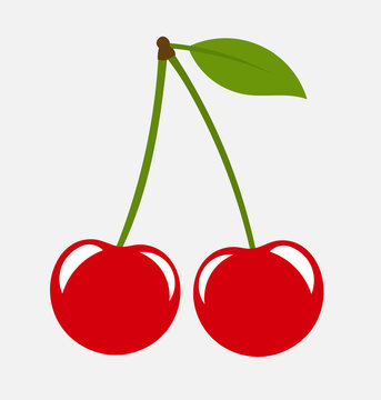 red cherries with green stems and leaf clip art preview