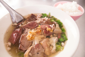 Pork blood soup in the bowl