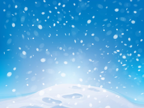 Vector winter snowfall background with footpath. © rvika