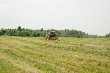 Fototapeta premium field work equipment tractor hay shaker work
