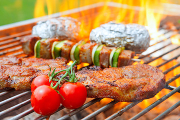 barbecue with flames