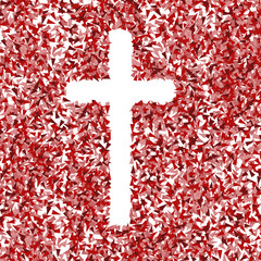 Cross vector background concept made of fragments cloud