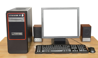 black desktop computer on wooden table
