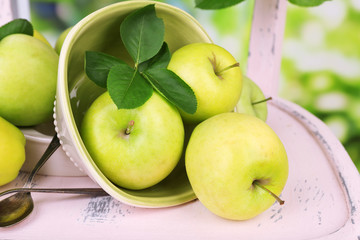 Beautiful still life with ripe sweet apples and leaves