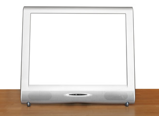 front view of silver TV set display on table