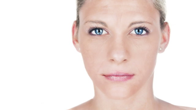 Beautiful woman aging process portrait. Female model