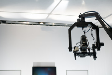 Television studio with jib camera and lights