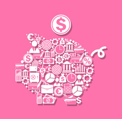 Piggy bank with money and finance icons