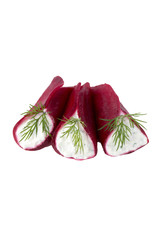 Beet appetizer with spicy a cottage cheese stuffing on a white b