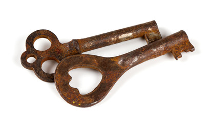 old rustic key over white