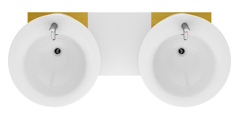 top view of modern double bathroom sink isolated on white backgr