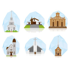 Set Of Different Buildings Isolated On White Background