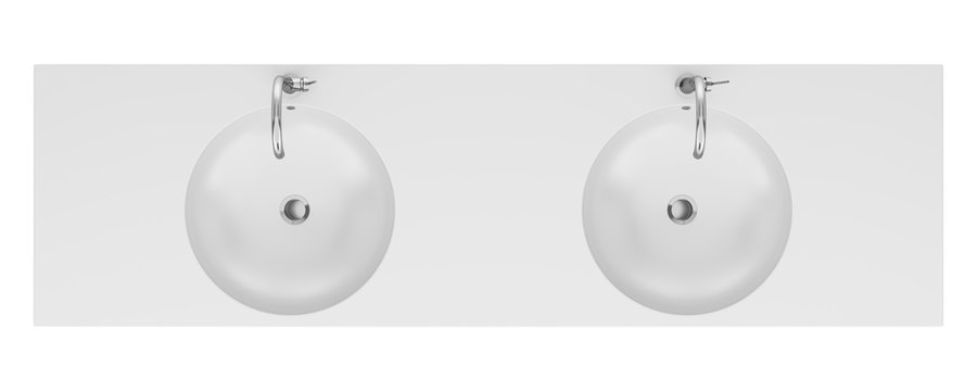 top view of double ceramic bathroom sink isolated on white backg