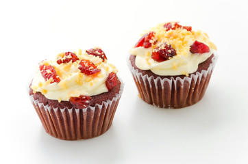 Red cupcake velvet isolated white background