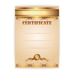 Vertical gold certificate with a laurel wreath