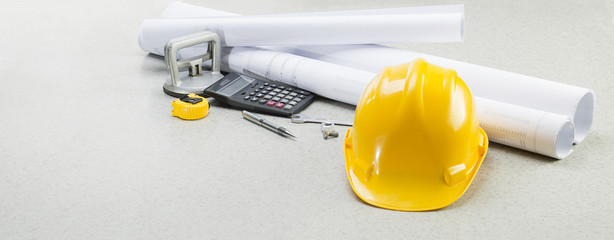 Construction plans and equipment with copy space for your text