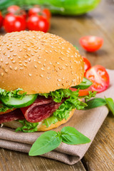 Sandwich with ham and vegetables