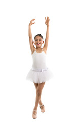 young little cute ballet dancer girl dancing on white background © Wordley Calvo Stock