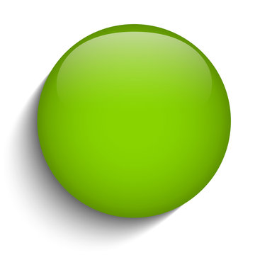 Green Glass Circle Button on White Background