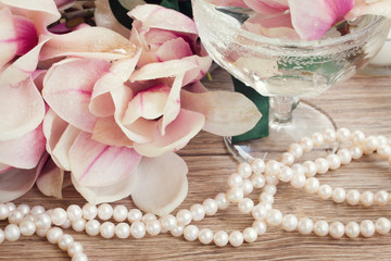 magnolia flowers with pearls