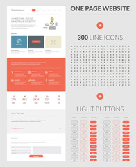 One page website design template, set of icons and buttons