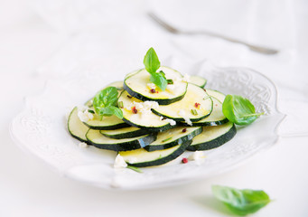 Zucchini salad with mozzarella, basil and olive oil - obrazy, fototapety, plakaty