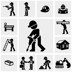 Construction icons set on gray.