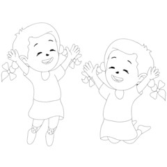 Cute cartoon girls.  Drawing style