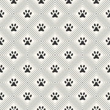 Seamless animal pattern of paw footprint in repeating rhombus. E