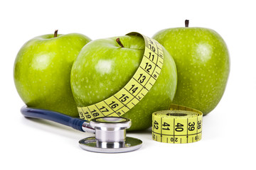 fresh fruit with measuring cintra concept of healthy diet