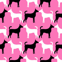 Animal seamless vector pattern of love dog silhouettes. Endless