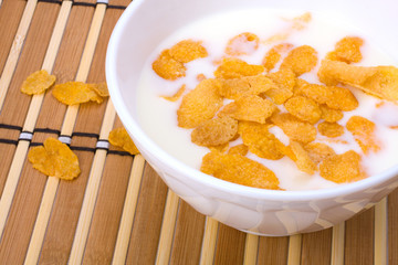 Healthy breakfast. Bowl with corn flakes.