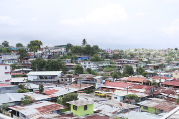 Aerial view of shanty towns in Panama City, Panama