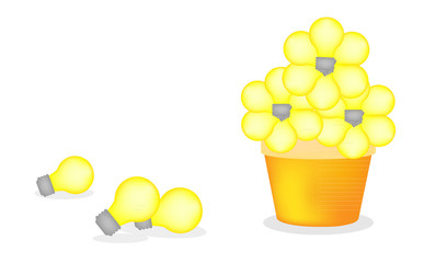 yellow light bulb flower in garden pot illustration