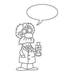 Monochrome outline cartoon scientist