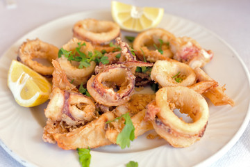 Fresh fried calamary rings