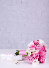 Beautiful wedding still life with bouquet