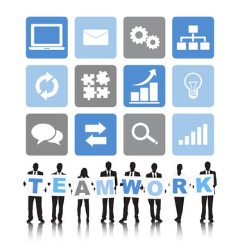Silhouettes of Business People and Teamwork Concept