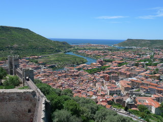 bird-eye view of bosa, sardinia, italy