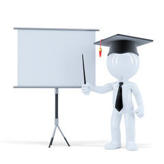 Student presenting in front of a board. Isolated. Clipping path