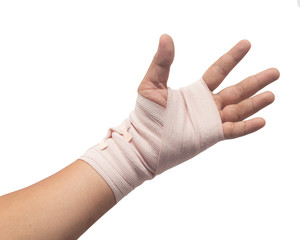 Medicine bandage on human hand