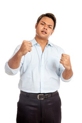Fototapeta premium Asian man hold his fists with anger