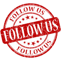 Follow us red round grungy vintage rubber stamp