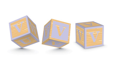 Vector letter V wooden alphabet blocks