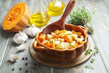 Chicken baked with pumpkin