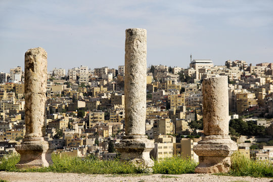 pillar ruins on Citadel top, Amman, Jordan